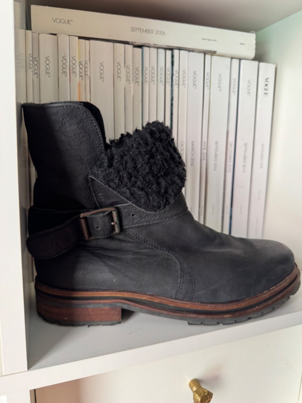 H by Hudson black leather motorcycle boots Nubuck chic moto buckle boot shoes - Picture 14 of 16